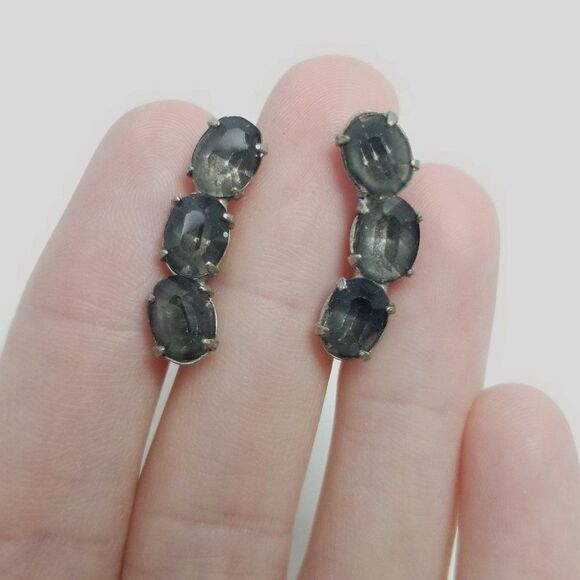 Vintage Triple Gray Rhinestone Clip On Earrings, Screw Back Design, Estate - Picture 1 of 5